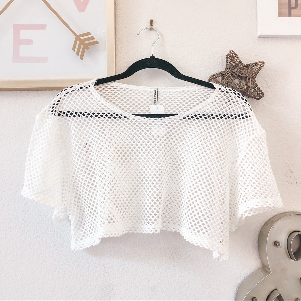 [NWT] LF white fishnet crop top